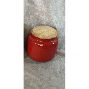 Mamma Ro MammaRo Red Coffee Sugar Tea Canister Container W/ Wood Lid 5.5” Italy